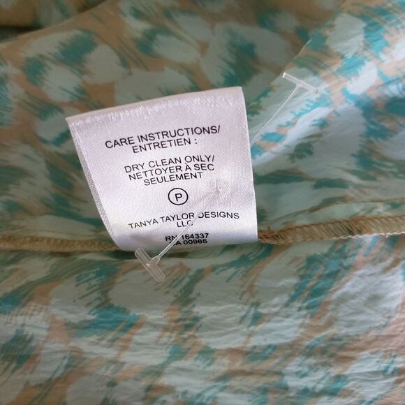 Tanya Taylor Jordan Top Blouse Short Sleeve Green Tan Women's Size Large - Picture 11 of 15